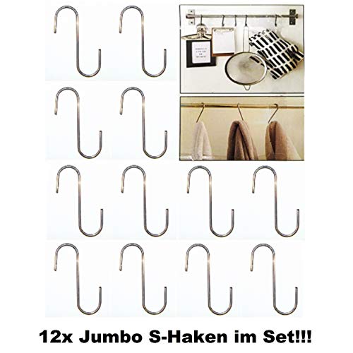Preisvergleich Produktbild TT 12x S-Haken Stahl Jumbo Küchenhaken Universalhaken Küchen Halter Haken Silber
