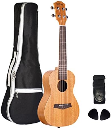 TIODIO® Traditional Ukulele Guitar, 23 Inch Mahogany Aquila Strings - Boons: bag/tuner/straps/picks(Starter Pack),Classical mini guitar for Starters best gift option and quality guaranteed (Natural )