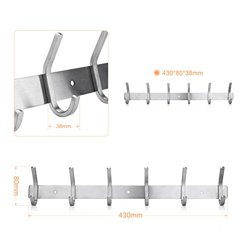 YISSVIC Hakenleiste Garderobe 6 Kleiderhaken Garderobenleiste Mehrzweckhaken aus Edelstahl Belastbarkeit bis ca. 30kg - 6