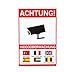 Produktbild Achtung Videoüberwachung Schild | Hinweisschild/Warnschild | Mehrsprachig | Immobilie/Grundstück/Privatbesitz | Alu-Verbundplatte | (30 x 20 cm)