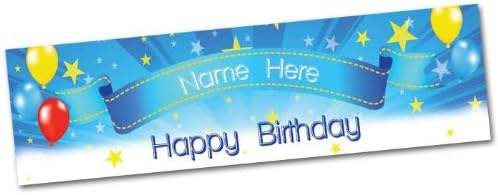 Personalised Happy Birthday Party Banner 60 x 17 inches - Blue Stars &amp; Balloons