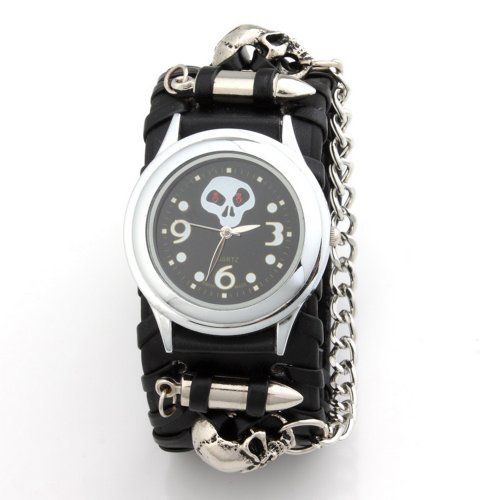 YESURPRISE Uhr Rock Punk Skull schwarz Leder Quarz Herrenuhr Armbanduhr mit kette Geschenk Xmas Gift watch YESURPRISE Uhr Rock Punk Skull schwarz Leder Quarz Herrenuhr Armbanduhr mit kette Geschenk Xmas Gift watch