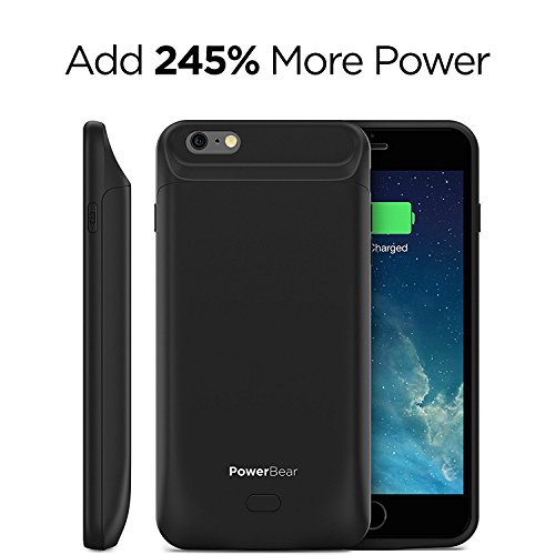 PowerBear iPhone 6 Plus Battery Case [7200 mAh] High Capacity External Rechargeable Charger Pack for Apple iPhone 6+ (Up to 245% Extra Battery) - BLACK [24 Month Warranty Included]