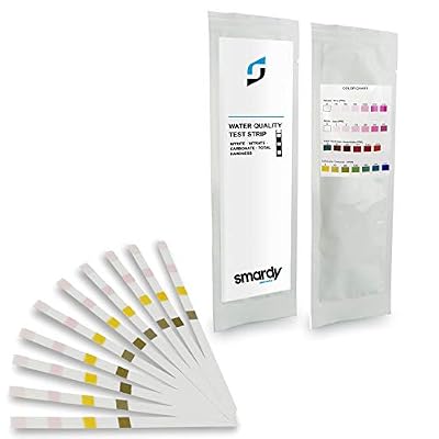 SMARDY Kit - 10x 4en1 Bandelettes de Test de l'eau (Nitrate, Nitrite, Dureté Totale, Carbonate) pour Piscine, Eau Potable, Aquarium