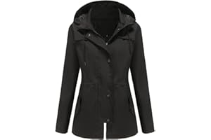 YUNCLOS Femme Blouson Veste de Pluie Mi-Long Imperméable Léger et Respirant Veste à Capuche Coupe-Vent d'Extérieur