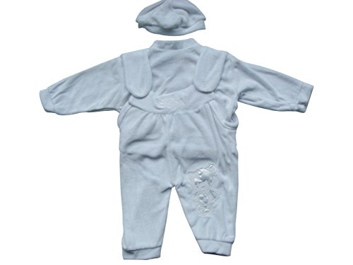 BIMBO® Baby 3 Piece Velour Set - Dungaree, T-Shirt & Hat - Ideal For Gifts / Christenings - Size 3-6 Months, Colour White