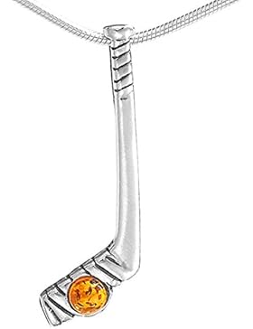 Hockeyschläger XL Anhänger Halskette Naturbernstein Kettenanhänger aus 925 Sterling Silber Collier Eishockey-Schläger...