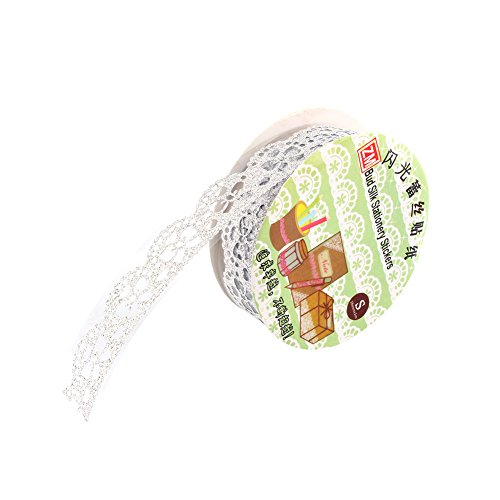 5 Rollen Lace Decor Kreatives Klebebänder Glitter Gold Pulver Spitzenband Selbstklebend Washi Tape Spitze Dekobänder Papier Aufkleber Kunsthandwerk DIY – ca. 100×18 mm (Silber) - 2
