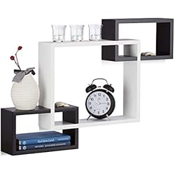 Relaxdays Étagère carré Flottante à Suspendre Lot de 3 Cubes assemblés Mural Bois MDF HxlxP: 48x70,5x10 cm, Blanc-Noir
