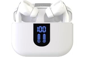 iggual Auriculares Inalámbricos Bluetooth 5.3 con Micrófono. Cascos Bluetooth con Cancelación de Ruido CVC8.0, Pantalla LED, Control Táctil, USB-C, Resisten al Agua y Sudor, para Android-iOS(Blanco)