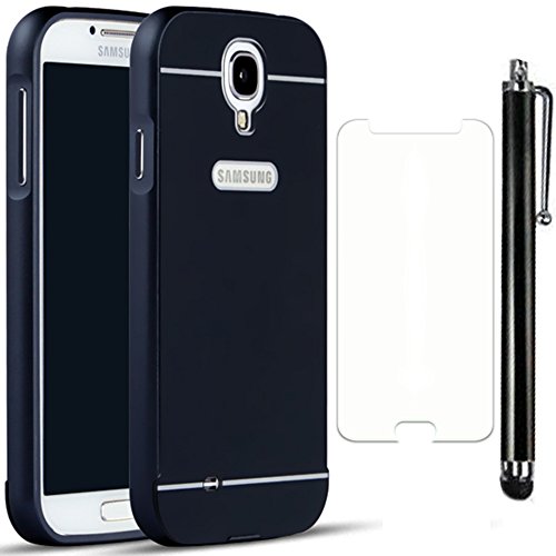 Sunnycase für Samsung Galaxy S4 I9500 S IV Smart Metall Frame Rahmen PC Zurück Rückseite Case Cover - Beliebt Detachable Luxus Metall Bumper Rahmen Case Aluminium Frame Hybrid Schutz Hülle Tasche Schutzhülle + HD Super Klare Displayschutzfolie + Stylus Stift Touch Pen, Black (Samsung Galaxy S4 I9500, Schwarz)