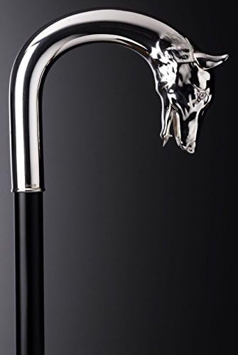 Walking Stick Silver Stick, Hand Made Genuine 925/1000 Sterling Silver Crook Handle with a fine Herausgearbeitetem Wolf Head Attached to a stock Makassar Ebony/with Slim Buffer.