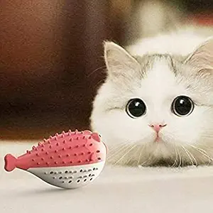 Woofy Pet Cat Kitten TPR Puffer Fish Toothbrush Catnip Molar Soft Bite Chew Play Toy, Cat Toy Fish Shape - Color May Vary