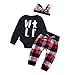 Produktbild Elecenty Strampelanzug 3PCS Kindermode,Junge Mädchen Spielanzug Strampler Kinderkleidung Babybekleidung Langarm Rundhals Brief Drucken Jumpsuit+ Plaid Lange Hosen +Stirnbänder Wickelbody