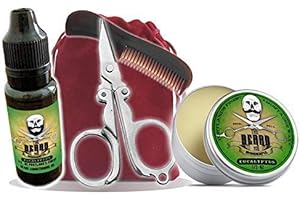 THE BEARD AND THE WONDERFUL Mousetache Growing Kit in a Bag - Beard Oil, Mustache Wax, Pocket Beard Comb, Mini Scissors in Drawstring Bag (Eucalyptus)