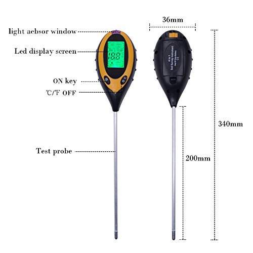 RCYAGO 4 in 1 Erde Feuchtigkeit Meter Boden PH-Wert Boden Temperatur und Sonnenlicht Intensität Tester für den Garten Landwirtschaft Indoor Outdoor - 2
