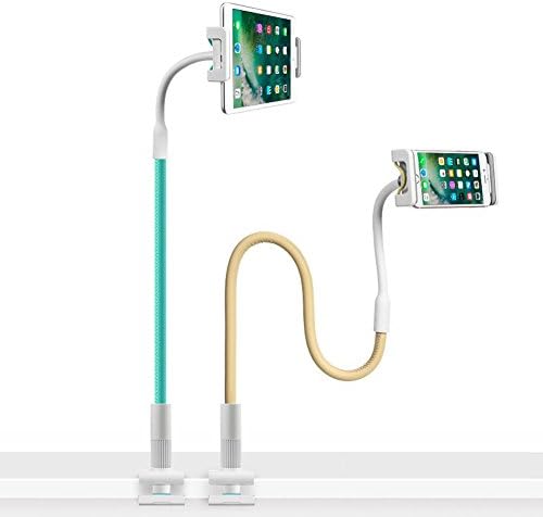 Bed Tablet Stand Gooseneck Adjustable 360 Rotating Flexible Leather Strong Holder Long Arm Lazy Bed Table Mount Bracket for iPhone iPad Mini Air Pro 4-12.9inch (Yellow 120cm)