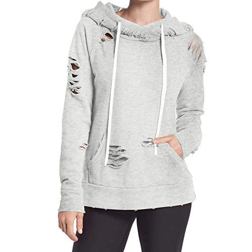 Preisvergleich Produktbild TianWlio Frauen Langarmshirt Bluse Hoodie Pullover Langarmshirt Kapuzenpullover Sweatshirt Herbst Lange Ärmel Kapuzenpullover Vordertasche Zeichnung Zerrissen Pullover Tops Bluse