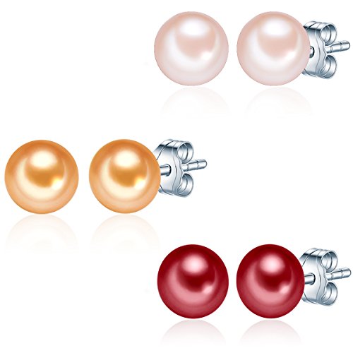 Valero Pearls Classic Collection Damen-Set: 3 Paar Ohrstecker Hochwertige Swasser-Zuchtperlen in ca.  7 mm Button ros 925 Sterling Silber       60020077