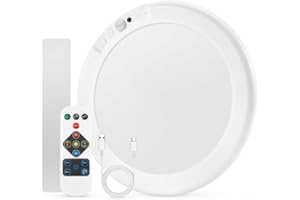 Bojim Plafonnier Salle de Bain a Pile Led Detecteur de Mouvement, Plafonnier Cave Rechargeable Aimant sans Fil avec Télécommande, 6000 mAh Lumière Garage sans Électricité, 1 Pièce