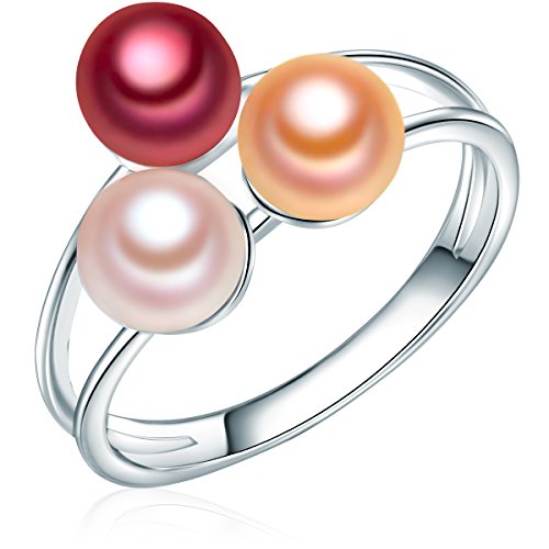 Valero Pearls Classic Collection Damen-Ring Hochwertige Swasser-Zuchtperlen in ca.  6 mm Button ros / apricot / pink 925 Sterling Silber     Ringgre 54 60020092