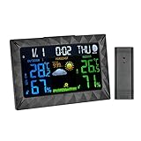 AnYi Station météo sans Fil, thermomètre intérieur extérieur hygromètre, Station météo Prévisions avec Grand écran LCD Couleur, capteur à Distance, température Humidité Moniteur/Alertes, réveil