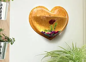 TRENZ Wall Mounted Hanging Aquarium Transparent Acrylic Fish Bowl Heart Shape Fish Tank Flower Plant Vase Home Decoration in 15 Inches with Multiple Color (Red/Blue)