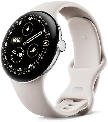 Google Pixel Watch 4 (45 mm) - Smartwatch Android con tracker per fitness e benessere, e assistente virtuale Gemini - Cassa in alluminio argento lucido - Cinturino sportivo grigio creta - LTE