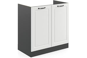 Vicco mobile lavello cucina R-Line, Bianco casa di campagna/Antracite, 80 cm senza piano di lavoro