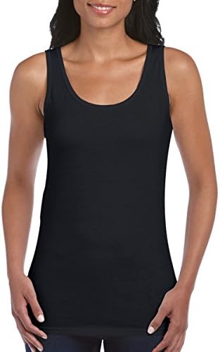 Pack of 5 Gildan Ladies Softstyle® 100% Ringspun Cotton Vest Tank Top Women Plain Sleeveless Basic Casual Wide Straps Vest Black Large