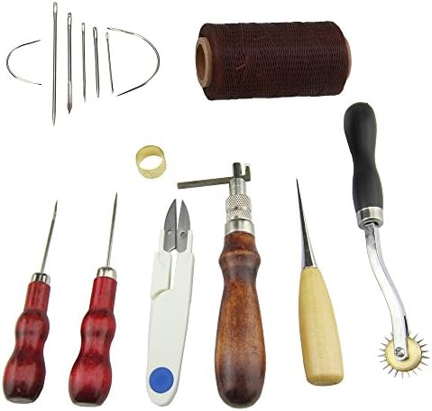 YCNK 7Pcs Leathercraft Tool Set Kit for Punch Stitching Sewing Leather DIY Stamp Hand Gift (Combination 2)