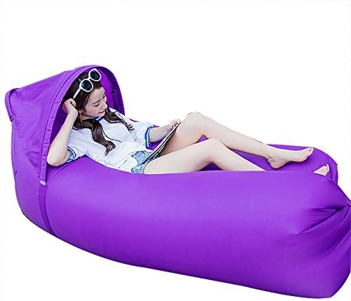 JINYJIA Lazy Lounger Sleeping Bag, Portable Outdoor Indoor Air Sleep Sofa Laybag Couch Bed, Nylon Waterproof Collapsible, Beanbag for Lounging, Summer Camping, Beach, Fishing (Purple)