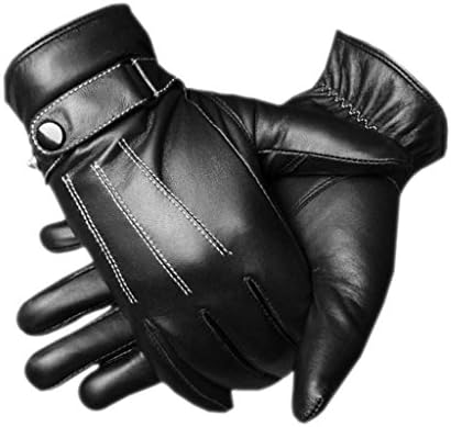 CASF Men's Warm Lambskin Genuine Leather Gloves For Men Winter Driving Black L
