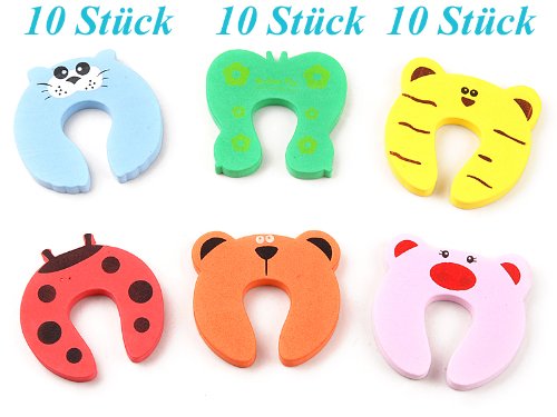 tinxi® 10er Pack Schaumstoff Tisch Türstopper Türstop Türstopp Finger-Klemmschutz für Baby Kinder Kindersicherung Tigerform verschiedene unsortierte Farben