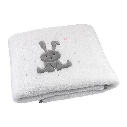 Preisvergleich Produktbild Babydecke 100x90cm Kinderdecke Schmusedecke Baby Kinder Decke Kuscheldecke (Hase, weiss)