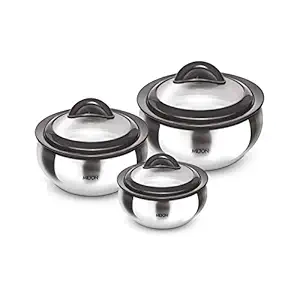 Milton Clarion Jr Stainless Steel Gift Set Casserole with Glass Lid, Set of 3,Steelplain