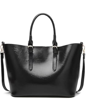 Vintage Handtasche Damen Umhängetasche Henkeltasche Grosse Kapazität Tote Shopper Schultertasche (Braun)