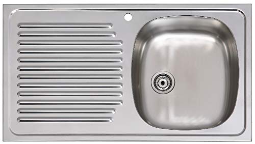 Practic 691065 Fregadero Inox Serie Ares, 1 Seno, 1 Escurridera con Válvula Grande Orificio Izquierda, 80 x 45 cm