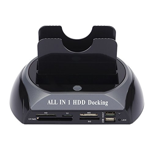 KKmoon 2,5 Zoll 3,5 Zoll SATA/IDE HDD 2-Dock Dual Bay Hard Drive Docking Station e-SATA mit Kartenleser (SD/XD/Micro SD/TF/MS/CF/MD Karte) - 2