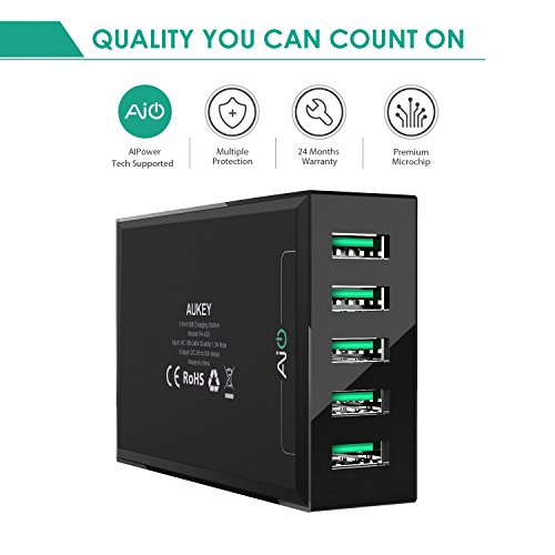 AUKEY Cargador USB 5 Puertos 50W 10A con Tecnolog a AiPower Una Corriente M xima de 2 4A para iPhone iPad Air Pro HTC LG y m s reviews AUKEY Cargador USB 5 Puertos 50W 10A con Tecnolog a AiPower Una Corriente M xima de 2 4A para iPhone iPad Air Pro HTC LG y m s