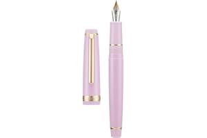 WIKULT Jinhao 82 - Pluma estilográfica acrílica rosa, punta media de iridio, diseño clásico, pluma de escritura suave con convertidor de tinta (borde dorado)