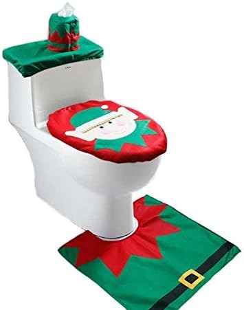 PomeLOL Fancy Christmas Santa Bowknot Snowman Toilet Seat Cover Rug Bathroom Pad Water Tank Paper Towel Cover Set For New Year Holiday Home Decoration [Spirit]