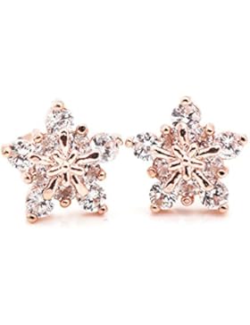 findout damen rosé vergoldet 925 silber kristall schneeflocke ohrringe. für frauen mädchen. (f1600)