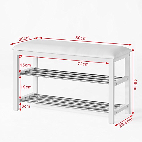 SoBuy Schuhbank,Sitzbank,Schuhregal, Schuhschrank, Schuhtruhe, Badregal mit 2 Böden,FSR18-W - 2