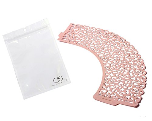 DSstyles Packung mit 50 Laser Geschnittenen Papier Rebe Filigrane Cupcake Wrappers Cupcake Inhaber Muffin Wrapper Backen Tassen Kuchen Dekoration Supplies – Rosa - 3
