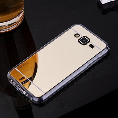 Galaxy J5  2015  Funda CaseforYou   Ultra Slim Fit TPU Bumper Frame   Mirror Effect PC Snap-On Back Shockproof Case Cover Protector Shell para Samsung Galaxy J5  2015   Dorado