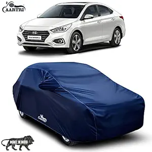 CREEPERS Water Resistant Dust Proof Car Body Cover Compatible with Hyundai Verna (Navy Blue with Mirror)