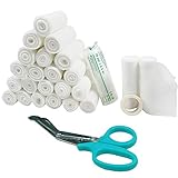 Conforming Bandage,24 Pack Gauze Bandage Rolls with Bonus Medical Tape + Premium Scissors, 10cm x 4.5m Stretched