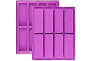 BREEZO 2PCS 8 Cavity Large Rectangle Granola Bar Silicone Moulds Nutrition/Cereal Bar Moulds Energy Bar Maker for Chocolate Truffles Bread Brownie Cornbread Cheesecake Pudding Butter Molds