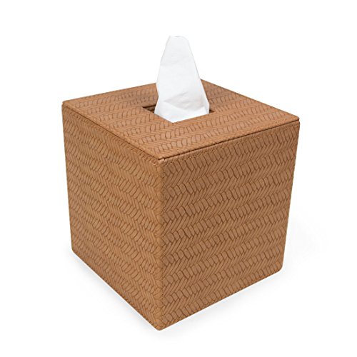 The London Homeware Company Foley – Modern Textured Tan Faux Leather Cube Tissue Box Cover - Suitable for Home | Hotels | Receptions | Spa | Guesthouses